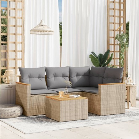vidaXL Juego de sofás jardín con cojines beige mezcla 5 pzas ratán PE
