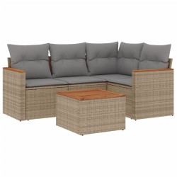 vidaXL Juego de sofás jardín con cojines beige mezcla 5 pzas ratán PE