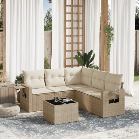 vidaXL Juego de sofás jardín con cojines 6 pzas ratán sintético beige