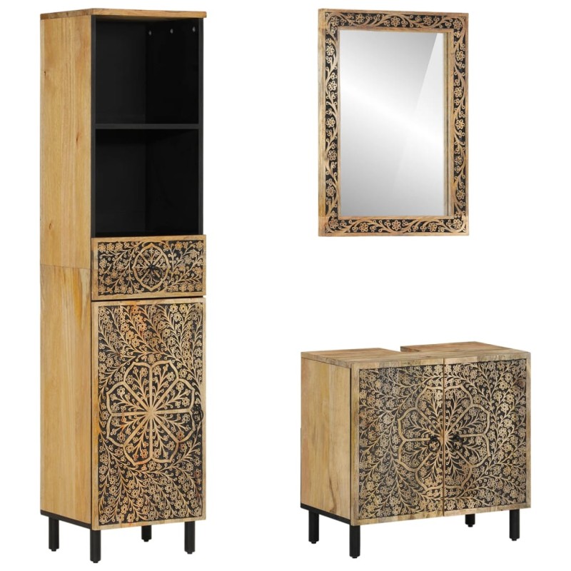 vidaXL Conjunto de muebles de baño 3 piezas madera maciza de mango vidaXL Conjunto de muebles de baño 3 piezas madera maciza de mango