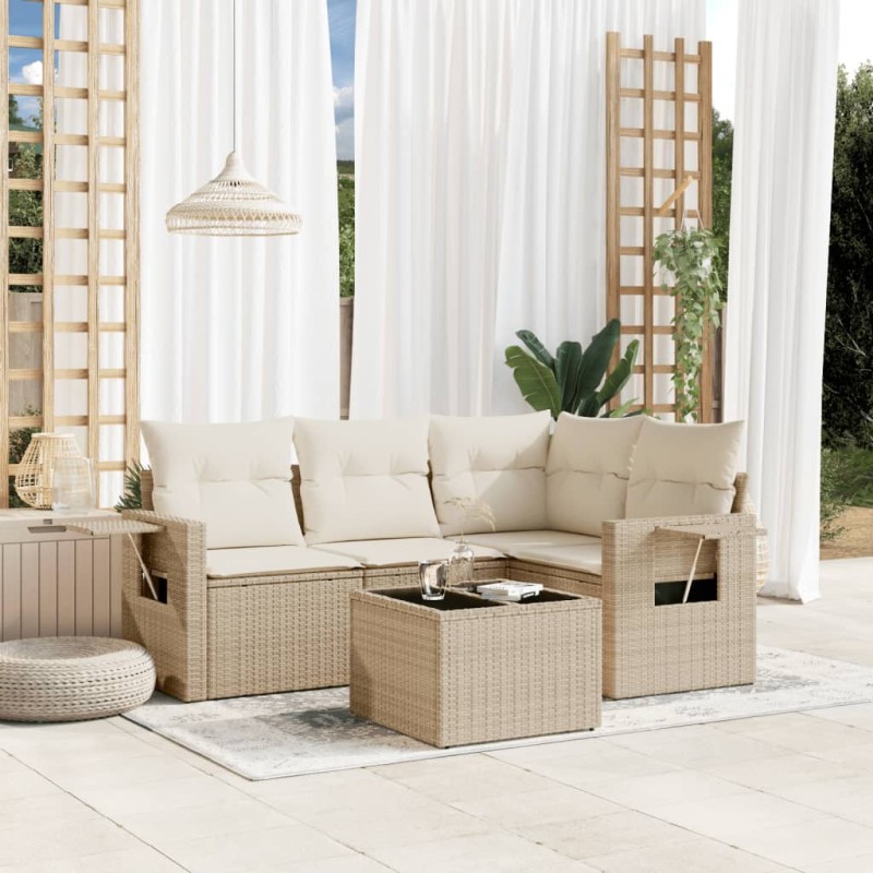 vidaXL Juego de sofás jardín con cojines 5 pzas ratán sintético beige vidaXL Juego de sofás jardín con cojines 5 pzas ratán sintético beige