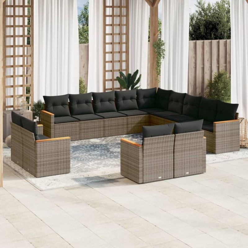 vidaXL Set sofás de jardín con cojines 13 piezas ratán sintético gris vidaXL Set sofás de jardín con cojines 13 piezas ratán sintético gris