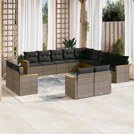 vidaXL Set sofás de jardín con cojines 13 piezas ratán sintético gris