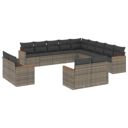 vidaXL Set sofás de jardín con cojines 13 piezas ratán sintético gris