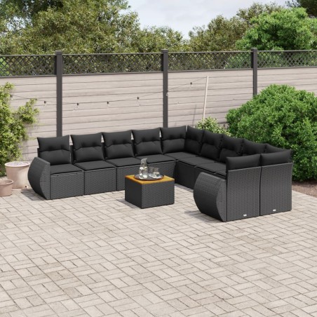 vidaXL Set de sofás de jardín 11 pzas y cojines ratán sintético negro