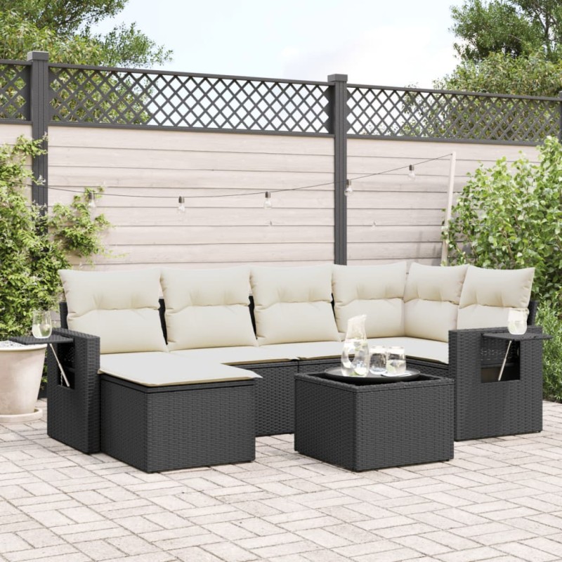 vidaXL Set de comedor de jardín 7 pzas y cojines ratán sintético negro vidaXL Set de comedor de jardín 7 pzas y cojines ratán sintético negro