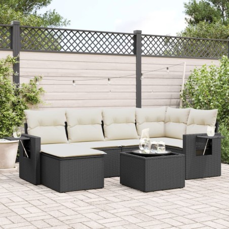 vidaXL Set de comedor de jardín 7 pzas y cojines ratán sintético negro