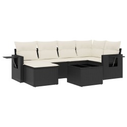 vidaXL Set de comedor de jardín 7 pzas y cojines ratán sintético negro