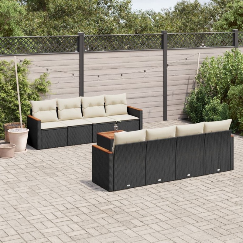 vidaXL Set de sofás de jardín 8 piezas y cojines ratán sintético negro