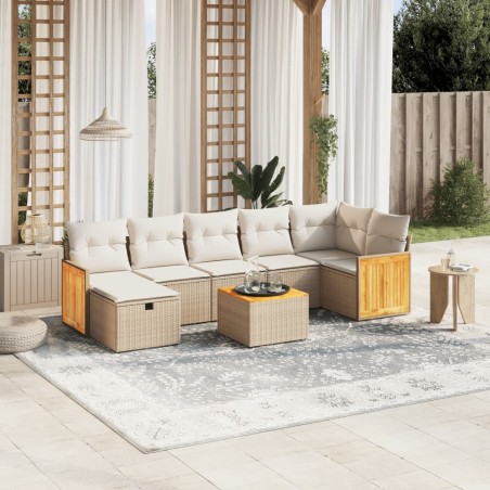 vidaXL Juego de sofás de jardín con cojines beige 8 pzas ratán PE