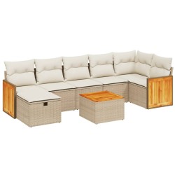 vidaXL Juego de sofás de jardín con cojines beige 8 pzas ratán PE