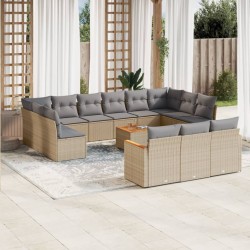 vidaXL Set sofás jardín 14 pzas y cojines ratán sintético beige mezcla