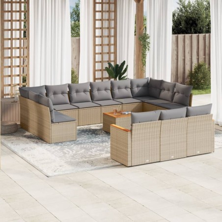 vidaXL Set sofás jardín 14 pzas y cojines ratán sintético beige mezcla