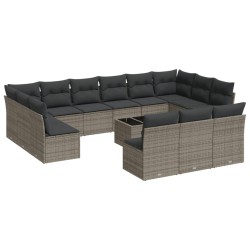 vidaXL Set de sofás de jardín 14 pzas con cojines ratán sintético gris