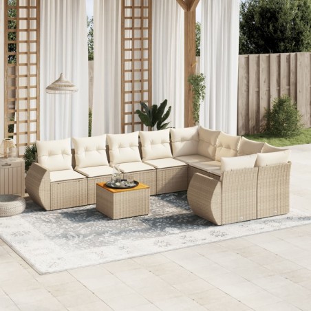 vidaXL Set de sofás de jardín 9 pzas con cojines ratán sintético beige