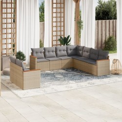 vidaXL Juego de sofás jardín con cojines beige mezcla 9 pzas ratán PE