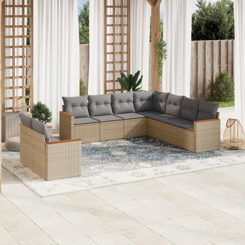 vidaXL Juego de sofás jardín con cojines beige mezcla 9 pzas ratán PE vidaXL Juego de sofás jardín con cojines beige mezcla 9 pzas ratán PE