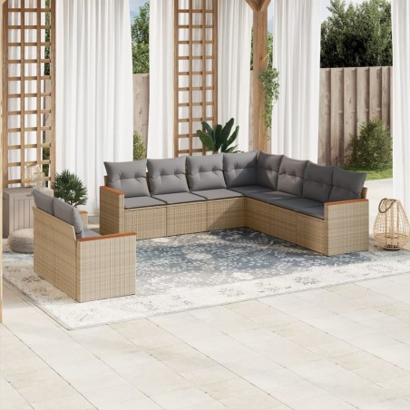 vidaXL Juego de sofás jardín con cojines beige mezcla 9 pzas ratán PE