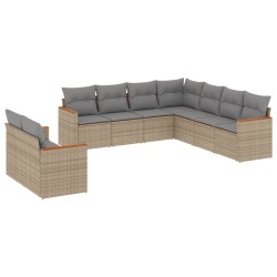 vidaXL Juego de sofás jardín con cojines beige mezcla 9 pzas ratán PE