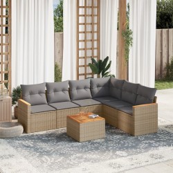vidaXL Juego de sofás jardín con cojines beige mezcla 7 pzas ratán PE