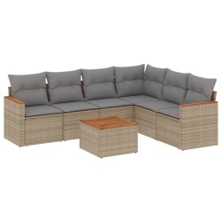 vidaXL Juego de sofás jardín con cojines beige mezcla 7 pzas ratán PE