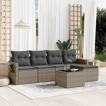 vidaXL Set de muebles de jardín 6 pzas y cojines ratán sintético gris