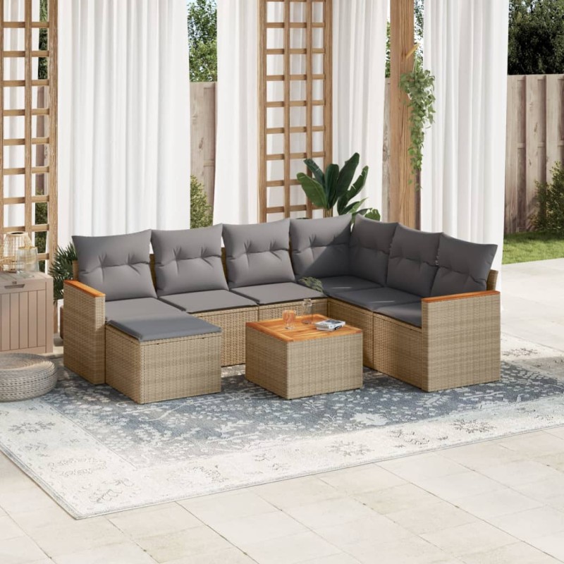 vidaXL Juego de sofás jardín con cojines beige mezcla 8 pzas ratán PE vidaXL Juego de sofás jardín con cojines beige mezcla 8 pzas ratán PE