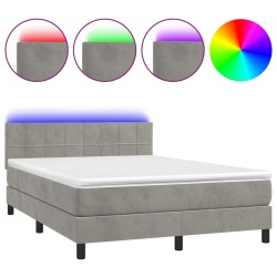 vidaXL Cama box spring colchón y LED terciopelo gris claro 140x200 cm