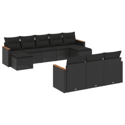 vidaXL Set de sofás de jardín 10 pzas cojines ratán sintético negro