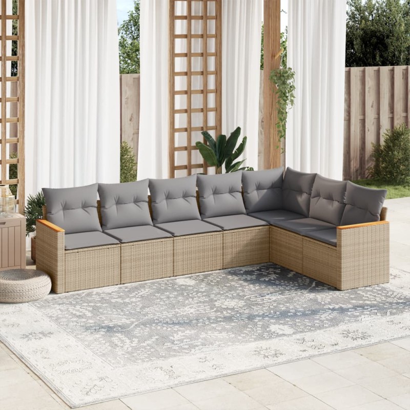 vidaXL Juego de sofás jardín con cojines beige mezcla 7 pzas ratán PE vidaXL Juego de sofás jardín con cojines beige mezcla 7 pzas ratán PE