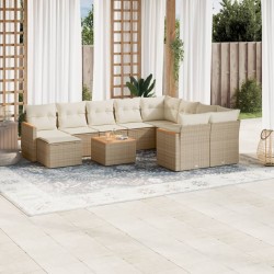 vidaXL Set de sofás de jardín 11pzas con cojines ratán sintético beige