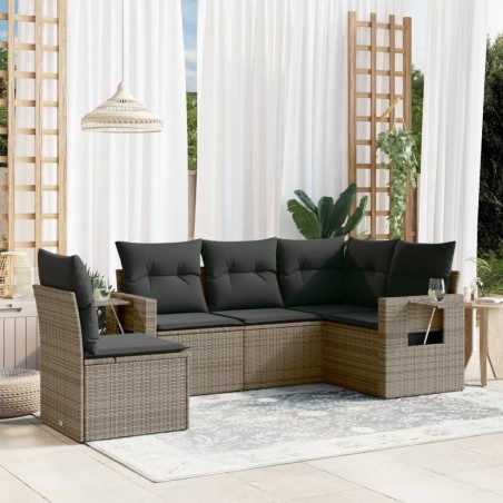 vidaXL Juego de sofás jardín con cojines 5 pzas ratán sintético gris
