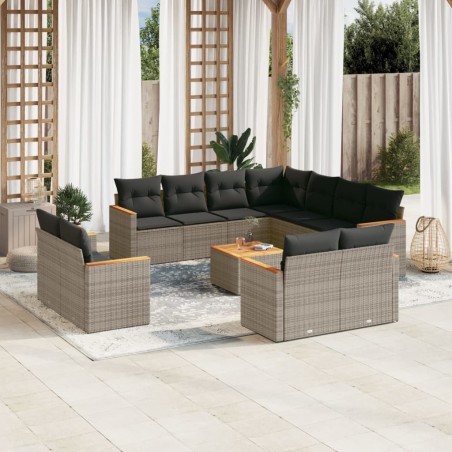 vidaXL Set de sofás de jardín 12 pzas con cojines ratán sintético gris