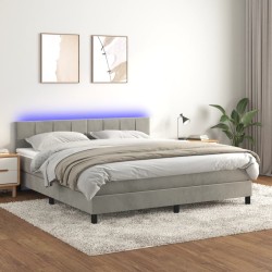 vidaXL Cama box spring colchón y LED terciopelo gris claro 160x200 cm