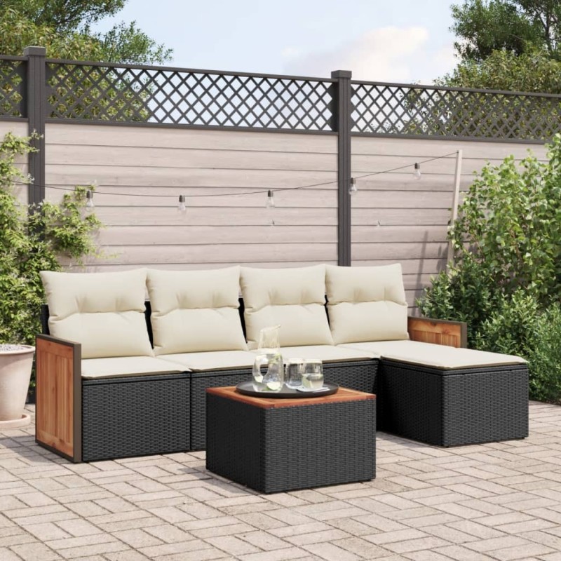 vidaXL Set de sofás de jardín 6 piezas y cojines ratán sintético negro vidaXL Set de sofás de jardín 6 piezas y cojines ratán sintético negro