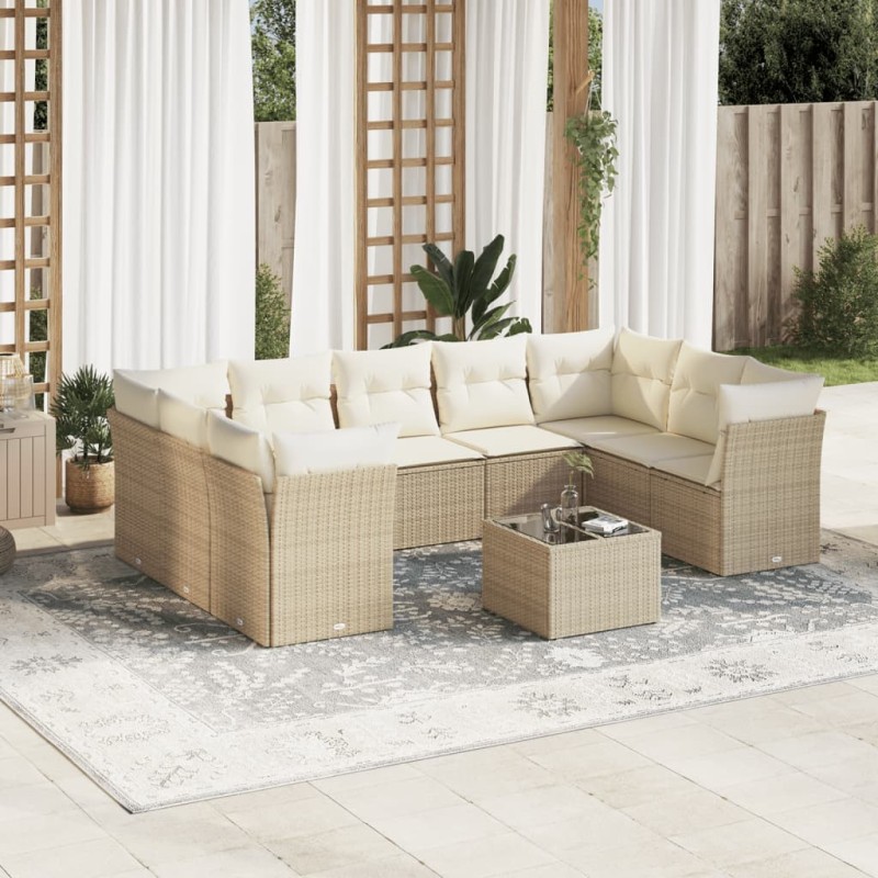 vidaXL Juego de sofás jardín con cojines beige 10 pzas ratán sintético vidaXL Juego de sofás jardín con cojines beige 10 pzas ratán sintético