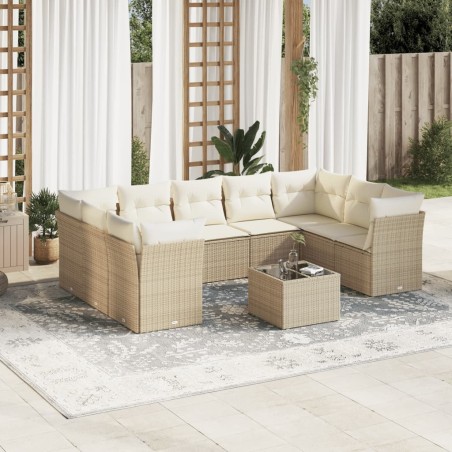 vidaXL Juego de sofás jardín con cojines beige 10 pzas ratán sintético