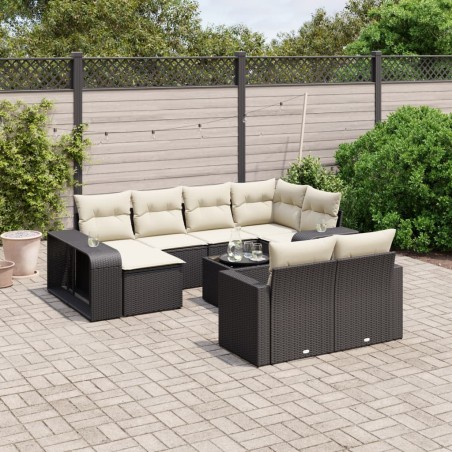 vidaXL Set de sofás de jardín 11 pzas y cojines ratán sintético negro