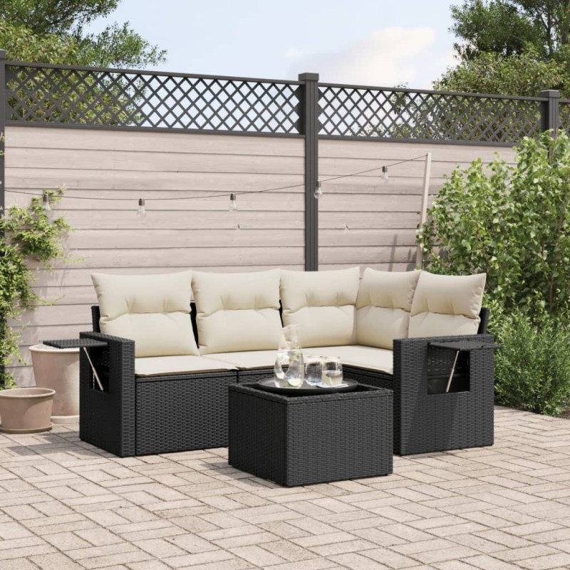 vidaXL Set de muebles de jardín 5 pzas y cojines ratán sintético negro vidaXL Set de muebles de jardín 5 pzas y cojines ratán sintético negro