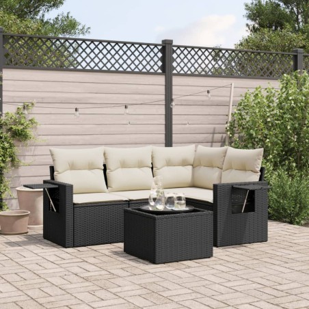 vidaXL Set de muebles de jardín 5 pzas y cojines ratán sintético negro
