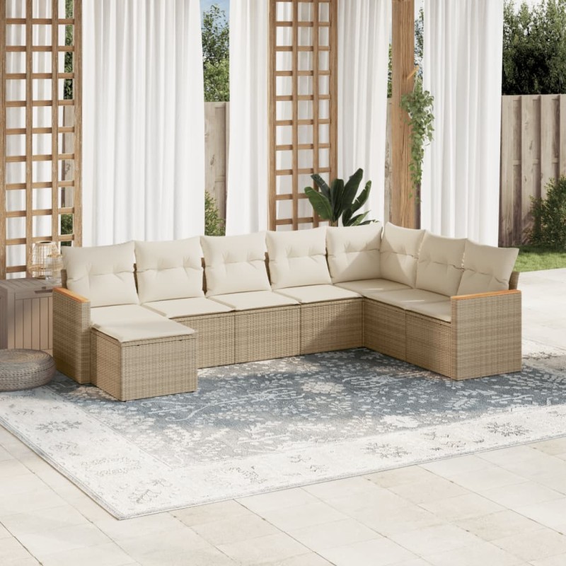 vidaXL Juego de sofás de jardín con cojines beige 8 pzas ratán PE vidaXL Juego de sofás de jardín con cojines beige 8 pzas ratán PE
