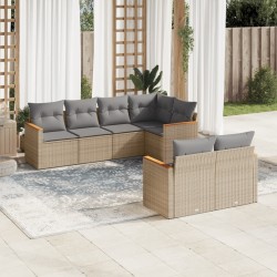 vidaXL Juego de sofás jardín con cojines beige mezcla 7 pzas ratán PE
