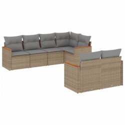 vidaXL Juego de sofás jardín con cojines beige mezcla 7 pzas ratán PE