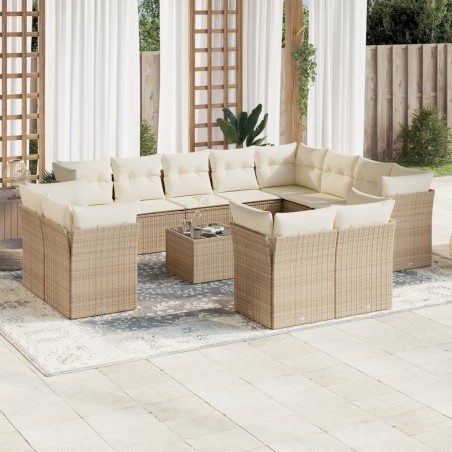 vidaXL Set sofás de jardín con cojines 13 pzas ratán sintético beige