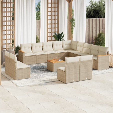 vidaXL Set sofás de jardín 14 pzas con cojines ratán sintético beige