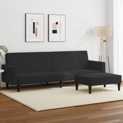 vidaXL Sofá cama de 2 plazas con taburete terciopelo negro