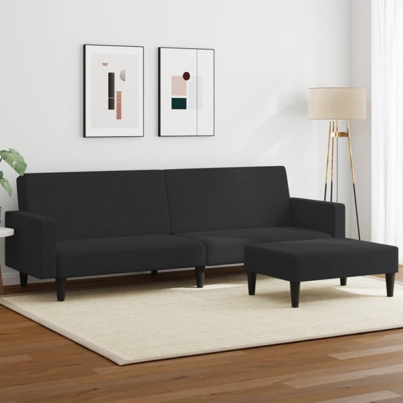 vidaXL Sofá cama de 2 plazas con taburete terciopelo negro vidaXL Sofá cama de 2 plazas con taburete terciopelo negro