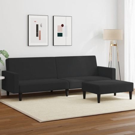 vidaXL Sofá cama de 2 plazas con taburete terciopelo negro
