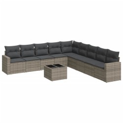 vidaXL Set de sofás de jardín 10 pzas con cojines ratán sintético gris