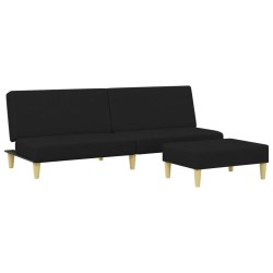 vidaXL Sofá cama de 2 plazas con taburete tela negro